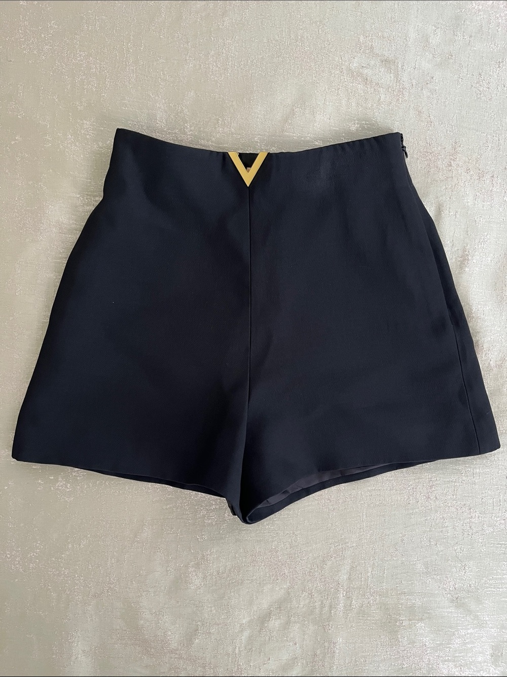 Valentino Black High-Waist Shorts with Gold V Detail